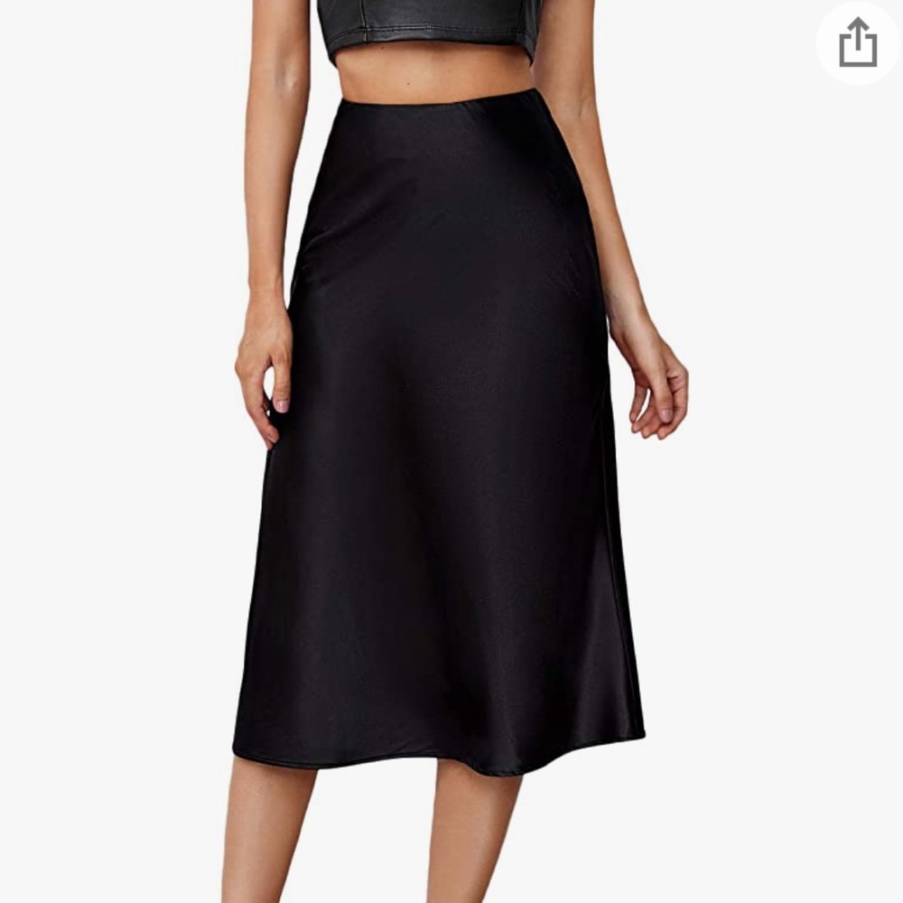 Verdusa Women's Elegant High Waist Satin A Line Flared Midi Skirt